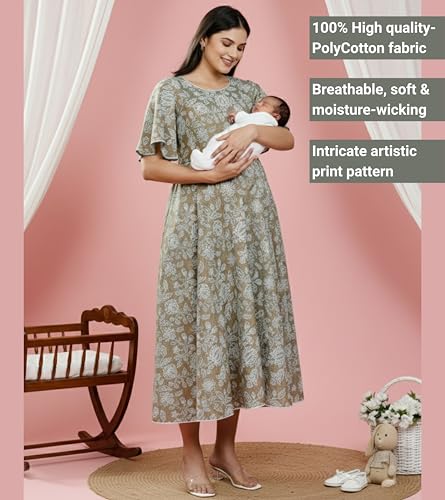 Image of DUMMY SHAPE Feeding Kurtis for Women Cotton Rayon | Printed Pregnancy Flare Kurta with Nursing Zippers to Pre & Post Partum | Maternity Dresses | Gifts for Pregnant Woman