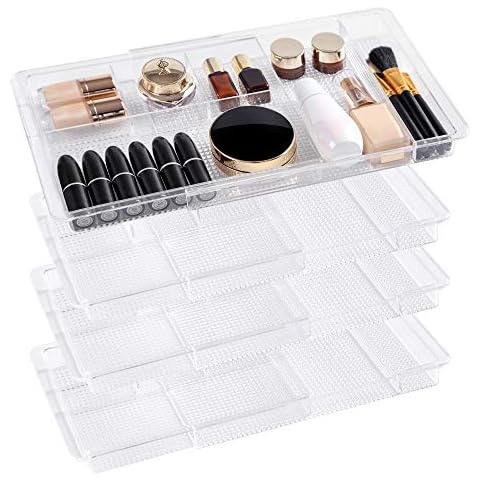 Organizador de cajones de oficina expandible Oubonun de plástico transparente con 7 compartimentos y función personalizable Cover
