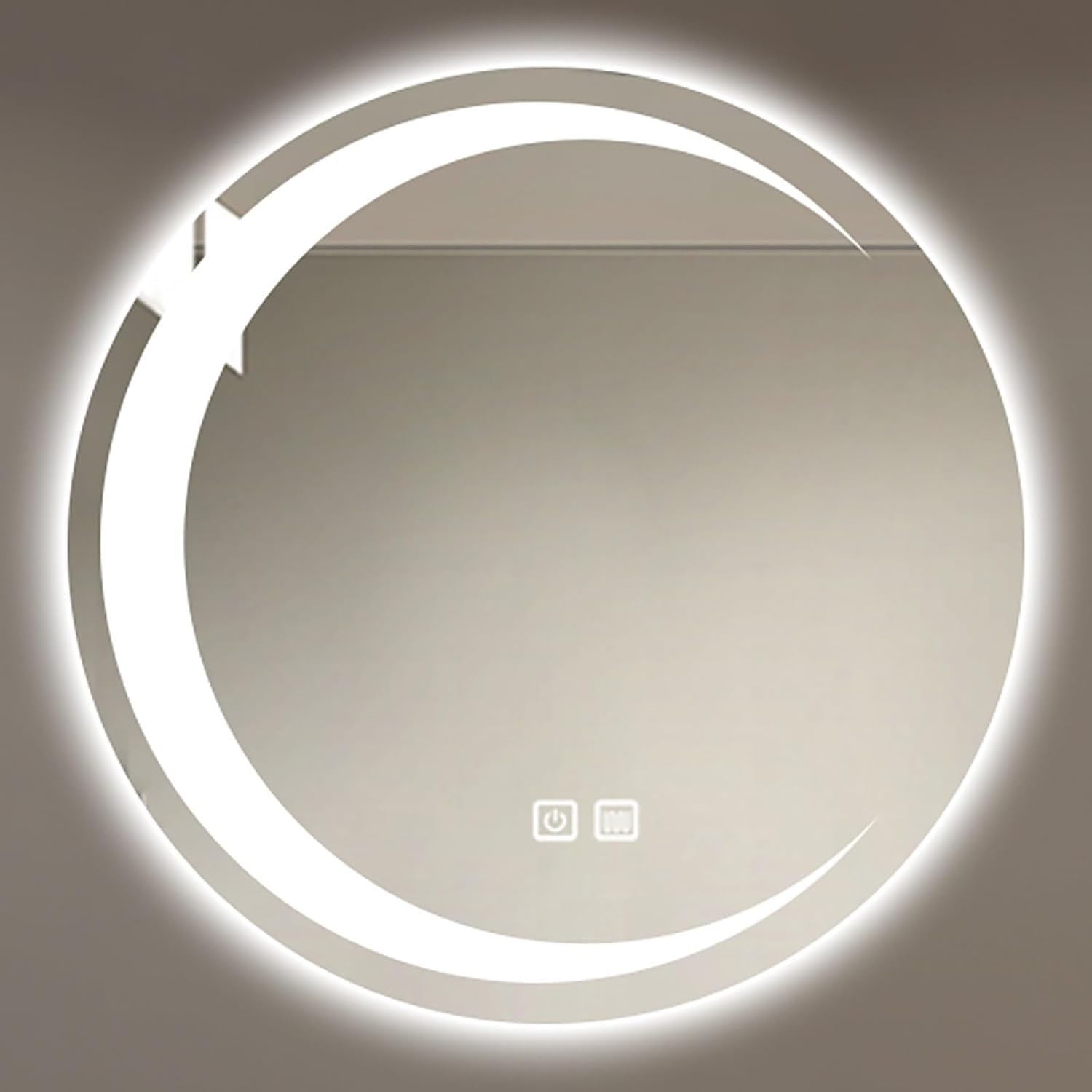 Atwnjkp Round LED Bathroom Mirror with Anti-Fog & Touch Control, 3 Colour Dimmable Lighting (3000K/4000K/6000K) | Wall Mounted Vanity Makeup Mirror for Bathroom, Hallway & Living Room, 50cm(19.68in)