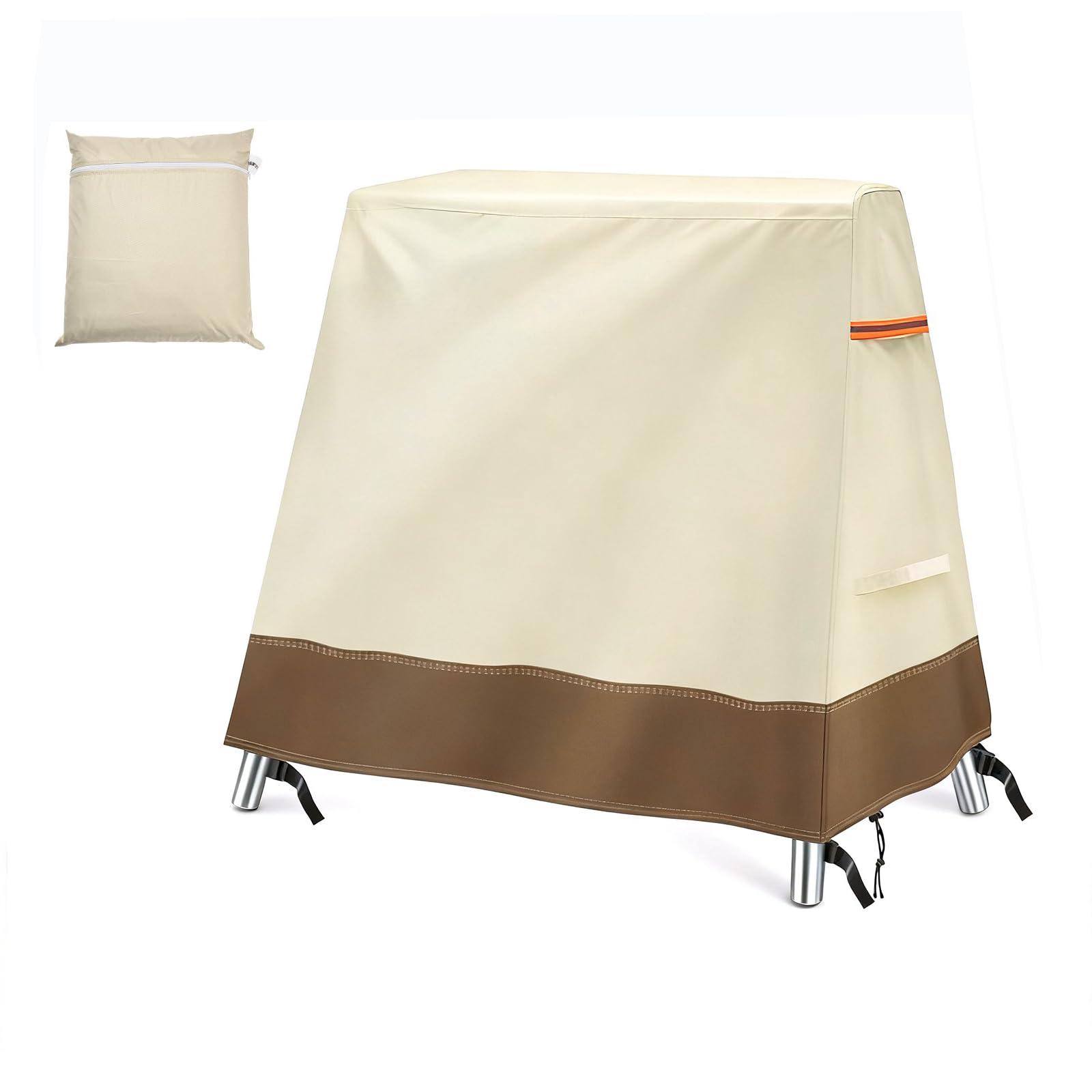 XhuangTech A-Frame Garden Swing Cover for Two Seater, Heavy-Duty 420D Fabric Outdoor Hammock Swing Cover Waterproof Windproof, Anti-UV Swing Seat Cover for Garden Patio Porch (Beige)