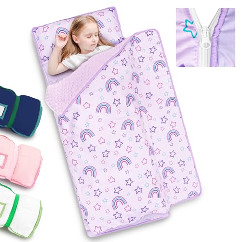 Image of Primlect Toddler Nap Mat with Detachable Blanket and Removable Pillow, Kids Sleeping Bag 55''x35'' for Daycare Preschool Kindergarten, Toddler Sleeping Mat for Boys and Girls