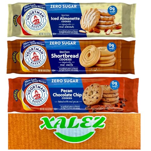 Xalez Voortman Bakery Zero Sugar - 1 Shortbread Vannila Cookies 8 Oz + 1 Pecan Chocolate Chip Cookies 8 Oz + 1 Iced Almonette Cookies 8 Oz + Xalez Tm Gift Box cover