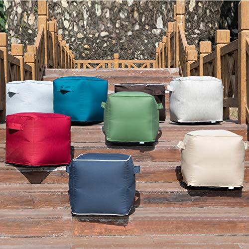 Image of QILLOWAY Inflatable Outdoor Ottoman for Patio, Water Resistant Pouf Cube 16 inch, Inflatable Foot Rest, Outdoor Footstool for Poolside, Garden,Camping, Tan,Grey