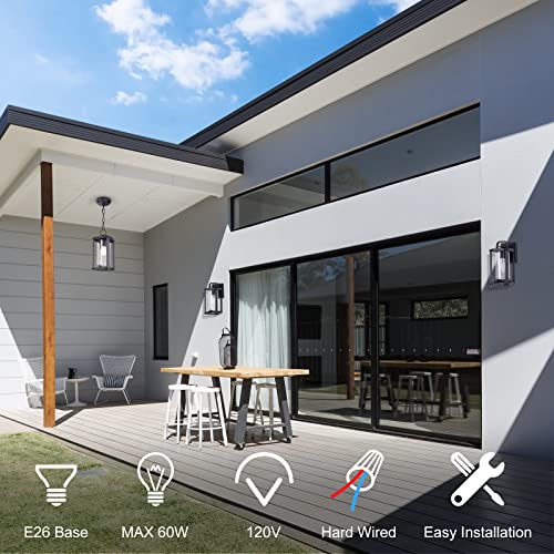 Goalplus 11.9” High Outdoor Pendant Light Fixture, Matte Black Hanging Porch Light, Exterior Waterproof Ceiling Lantern With Clear Seeded Glass For Gazebo, Height Adjustable, 1 Pack, Lmsp2105Bk-S #TOP4