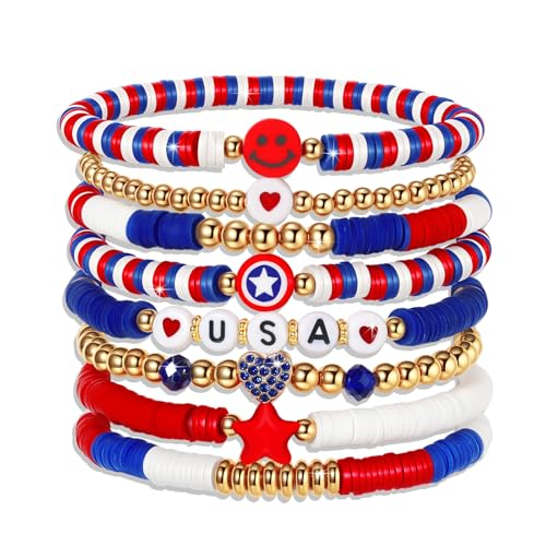 Friendship Bracelets - Beaded Bracelets Set for Teen Women, Stretchable Preppy Bracelets, Stackable & Colorful Bracelets - Ideal Gifts, 4th of July, Halloween, Christmas