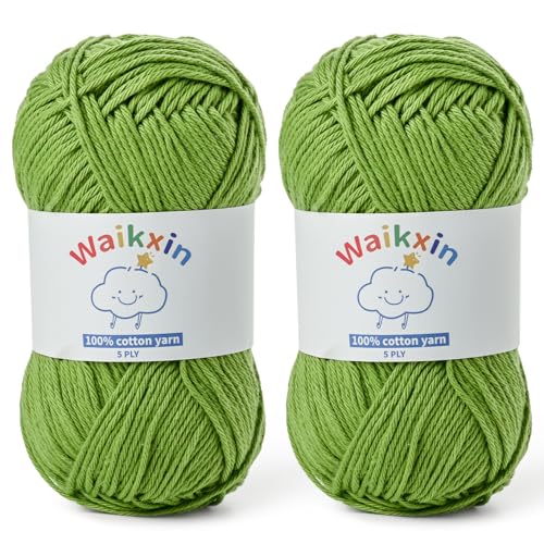 Image of Cotton Yarn for Crocheting - 262.4yds / 3.52oz Baby Yarn for Crocheting Soft - 100% Milk Cotton Yarn 5 Ply Crochet Amigurumi Yarn for Crafts&Puzzle /Socks /Hats(2 Grass Green)