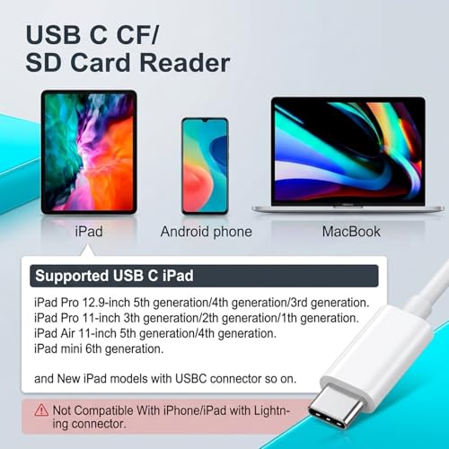 Image of ZORBES USB C SD CF MicroSD Card Reader, 3 Slot Memory Adapter for iPad Mac | Direct File Transfer, Compact Form, Plug and Play Setup, Camera Storage Access, Mobile Backup, Home and Travel Use