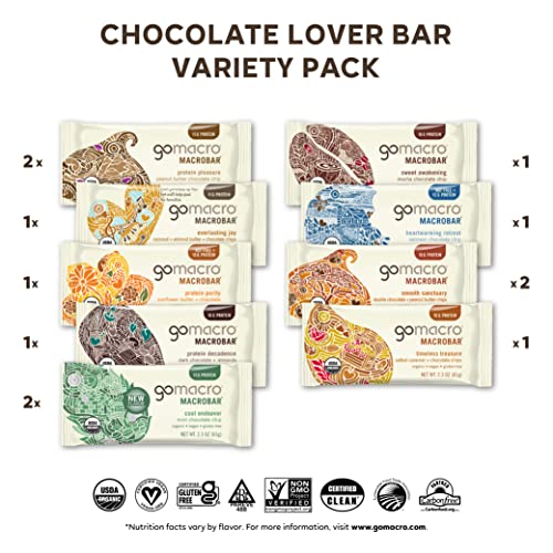 Gomacro Macrobar Organic Vegan Protein Bars - Chocolate Lover Variety Pack (2.3 Ounce Bars, 12 Count) #TOP1