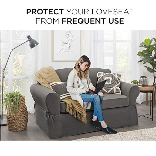 Maytex Pixel Ultra Soft Stretch 2 Piece Furniture Cover Loveseat Slipcover, Charcoal #TOP1