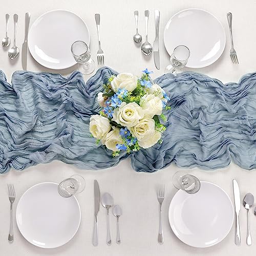 Ogori MHG684 6 Pack 10Ft Cheesecloth Table Runner 35X120 Inch Boho Gauze Rustic Sheer Dusty Blue Cheese Cloth Table Runner For Wedding Bridal Baby Shower Holiday Party Table Decoration thumb #3