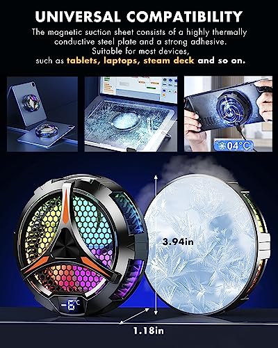 ACEDAYS iPad Cooler,Magnetic Tablet Cooler for ipad/surface pro/Samsung Tab,Compatible for Steam Deck,Universal Radiator with Temperature Display for Mobile Gaming,Tiktok Live Streaming