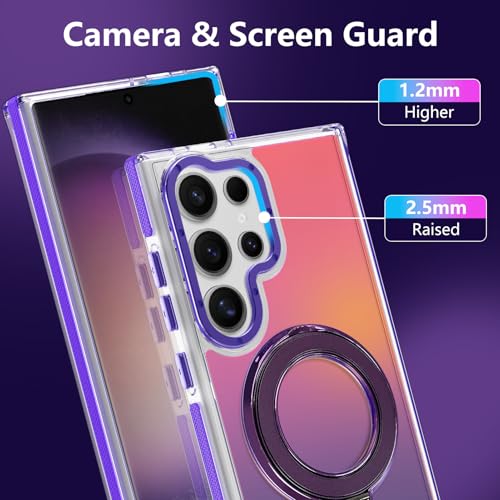 Image of Magnetic for Samsung Galaxy S23 Ultra Case with Stand [Compatible with Magsafe] [Cute Fluorescent Design] [1 Screen Protector] Slim Translucent Matte Case for Galaxy S23 Ultra 6.8 inch, Purple