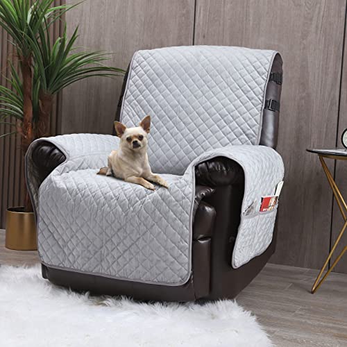 Image of Velvet Recliner Covers Non Slip Waterproof Large Recliner Chair Covers for Leather Chairs Recliner Sofa Cover for Living Room Recliner Furniture Protectors Covers for Dog Pets (Grey, 28 inch)