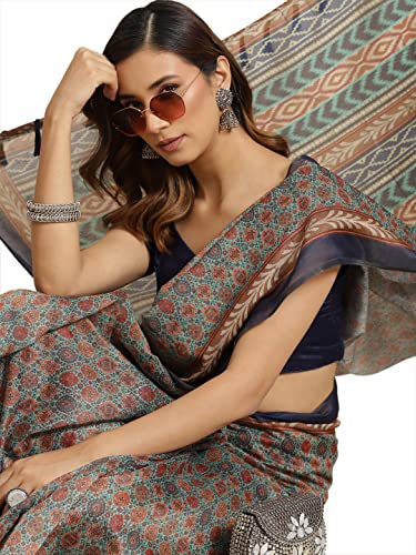 Image of Amazon Brand - Anarva Women's Organza Kalamkari Digital Printed Saree With Unstiched Blouse Piece(SZ-KLD)
