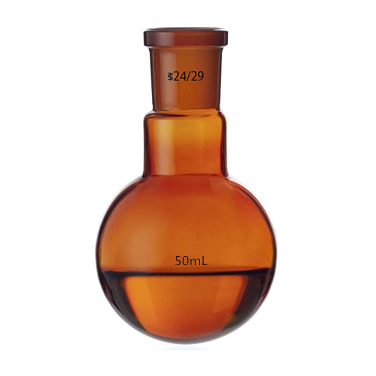 Deschem 24/29 Amber Glass Flask Round Bottom Single Neck Lab Brown