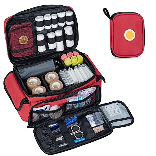 Curmio Empty Medicine Organizer Case, Lockable Medical Supplies Bag With Small Zipper Pouch For Medication, First Aid Kits, Red (Bag Only, Patent Pending) #TOP17
