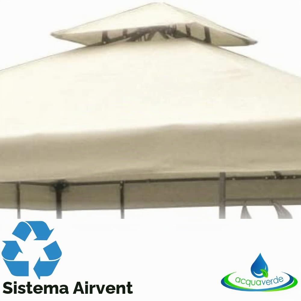 Telo di Copertura, Ricambio per Gazebo cm. 300x300, Top in Poliestere 180 grammi/mq Idrorepellente con Bordi Rinforzati e Airvent, Bianco