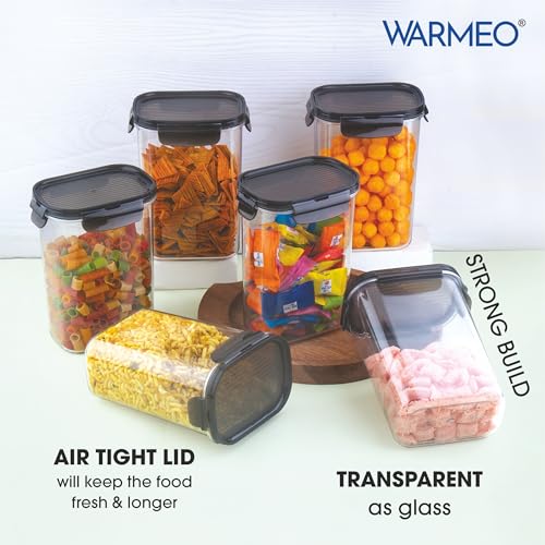 Image of WARMEO FRESH LOCK Airtight Kitchen Storage Container SET of 6 pcs (1200ml each) BPA Free Air tight Storage Organizer for Dry Food,Pulses,Spice,Kitchen Accessories Items & Storage-Transparent