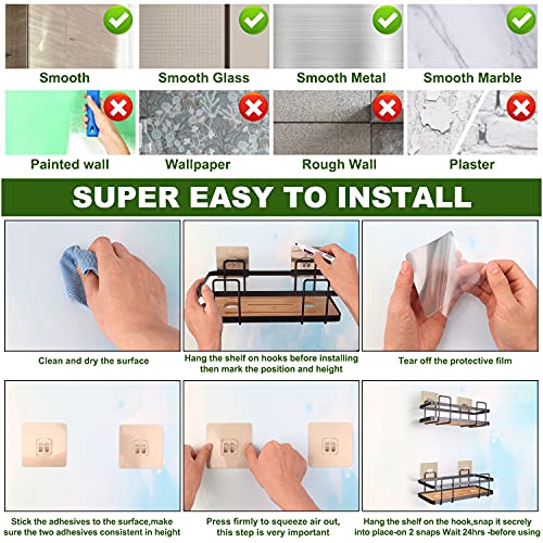 Keebofly Shower Caddy Bathroom Shower Organizer Shelf With Hooks,2 Pack,Shower Rack Self Adhesive Hanging,Rustproof Bamboo Basket,No Drilling Shower Storage Holder For Bathroom Shower Kitchen Black #TOP4