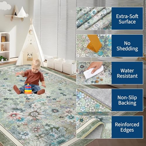 Tapete decorativo geométrico 7x10 lavado azul aqua beige miniatura 6