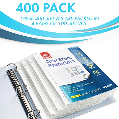 Sheet Page Protectors Binder Sleeves - Designed to Protect Frequently Used 8.5 x 11 inches Plastic Covers for Paper, for 3 Ring Binders, 400ct