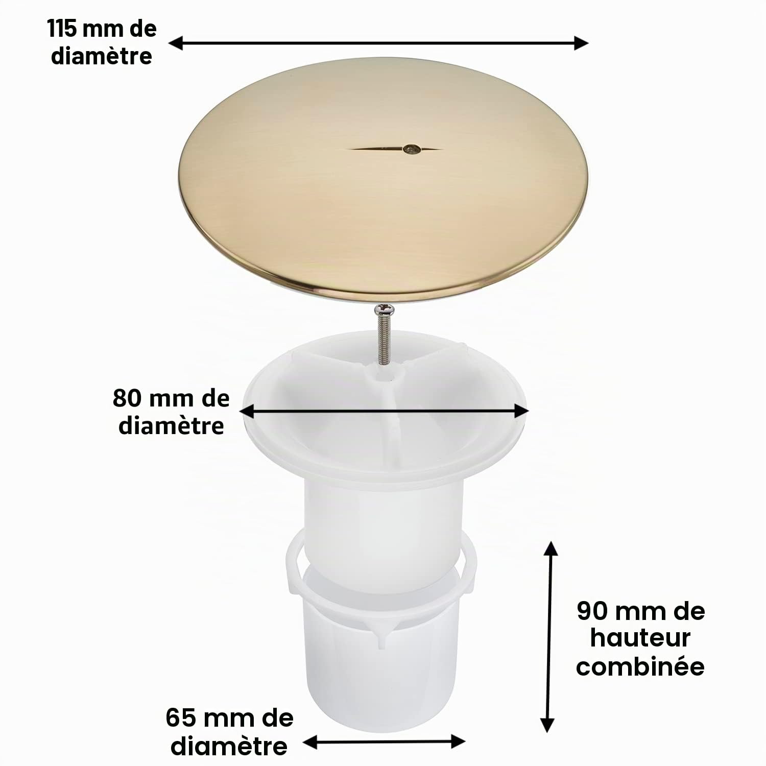 Sandy Beach Syphon de Douche en Laiton Doré pour Plateau de Salle de Bain, Diamètre de 90mm
