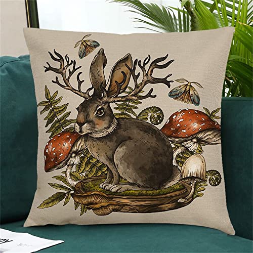 Rinrinfam Mystery Witchy Decor Pillow Covers 18X18 Set Of 4, Skull Moth Hands Dancing Magic Girl Horns Hare Mushroom Linen Pillow Cushion Cases,Home Decor For Outdoor Sofa Bedroom Car Black #TOP2