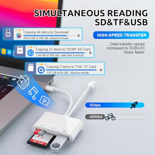 Image of Verilux SD Card Reader for iPhone /iPad,2 in 1 USB C /Light-ning SD Card Reader with Dual Slot for SD /TF and High Speed Data Sync USB 3.0 Type C OTG Adapter,Support iPhone /Galaxy /iPad /Camera