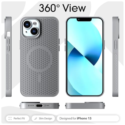 Image of Pikkme Back Cover for iPhone 13 / iPhone 14 | Honeycomb Cooling Design | Silicone Heat Dissipation | Mag-Safe Compatible | Shockproof Camera Protection Bumper Case (Grey)