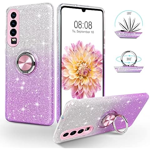 SouliGo Huawei P30 Case 360° Ring Holder Kickstand for Magnetic Car Mount Glitter Bling Sparkle Sparkly Shiny Girls Women Slim Protective Shockproof Phone Cover Huawei P30 6.1”, Gradient Purple Cover