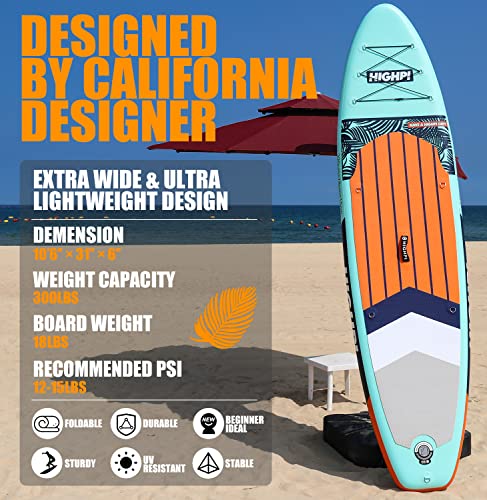 Highpi Inflatable Stand Up Paddle Boards, 10'6''X31''X6'' Sup With Accessories Backpack Anti-Slip Deck, Leash, Adjustable Paddle And Hand Pump, Waterproof Bag, Standing Boat For Youth & Adult #TOP1