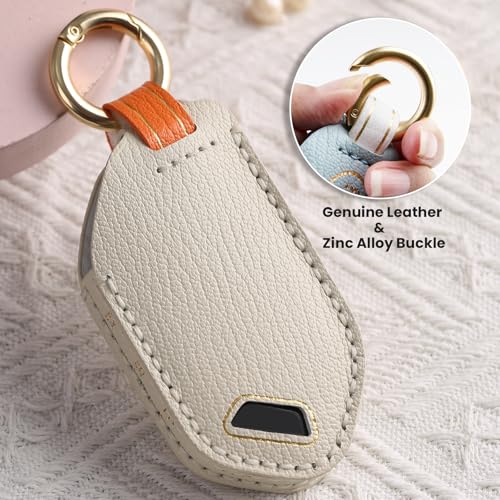 OLLEN NO-Screws Leather Key Fob Cover, Compatible with Kia Telluride 2023 2024 2025~, Fit for K4 K5 Sorento EV9 2024 2025~, Fit for Carnival 2025~, Car Key Case (8 Buttons, Beige) by OLLEN - Used condition - Image 3