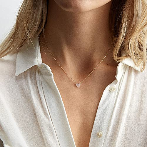 Guoke Pave Heart Necklace, Heart Necklaces For Women 14K Gold Plated Cute Necklaces Trendy Love Jewelry For Girls #TOP1