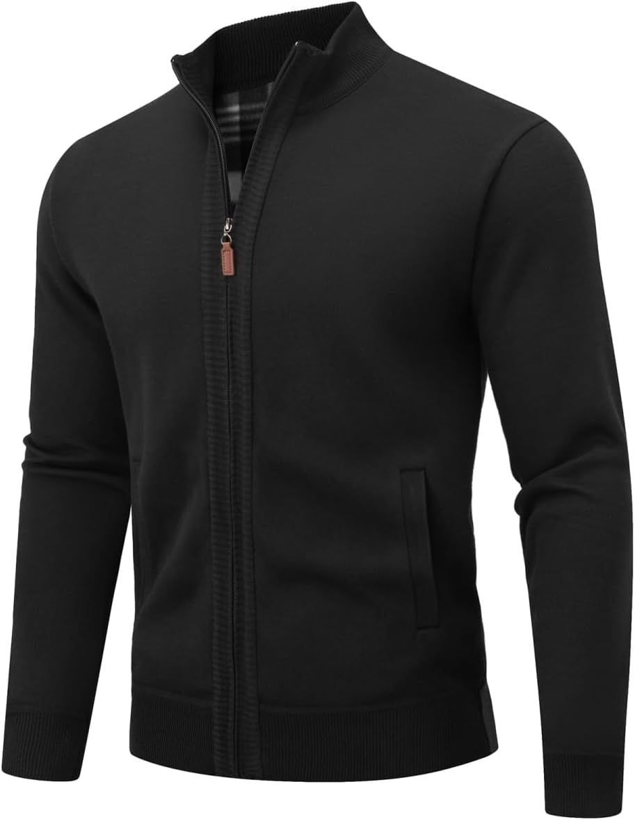 Men’s Cardigan Sweaters Full Zip Stand Collar Slim Fit Knitted Casual Lightweight Long Sleeve Sweater with Pockets