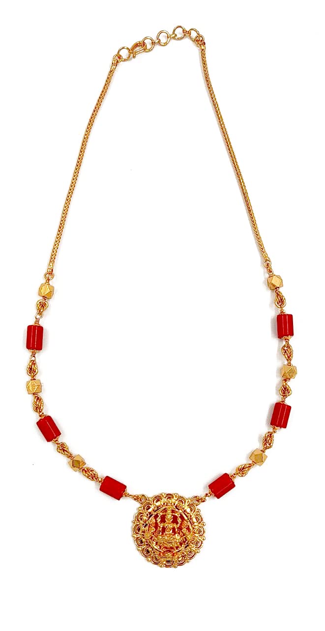 Radhas Creations Alloy 22K Yellow Gold Plated Pendant with Red beads Chain Necklace For Womens & Girls - Yellow Gold No.1080 (B0BQ71NNCT) Amazon Price History, Amazon Price Tracker