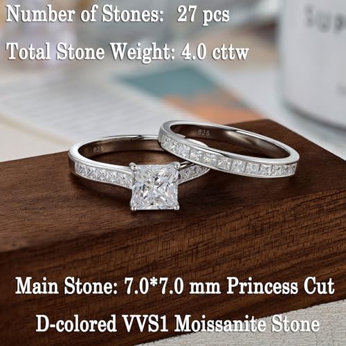 Newshe Jewellery Princess Cut Moissanite Wedding Rings for Women 925 Sterling Silver Engagement Ring Sets Bridal Anniversary Promise Size 7 - Image 4