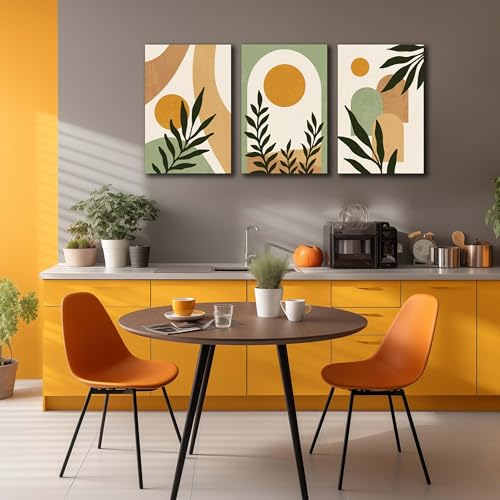 Image of Boho Sun Canvas Wall Art Set of 3, Neutral Abstract Minimalismt Bohemian Geometric & Botanical Plants Pictures Prints Artwork Paintings Wall Decor for Bedroom Living Room Home Decoration 16x24 inches
