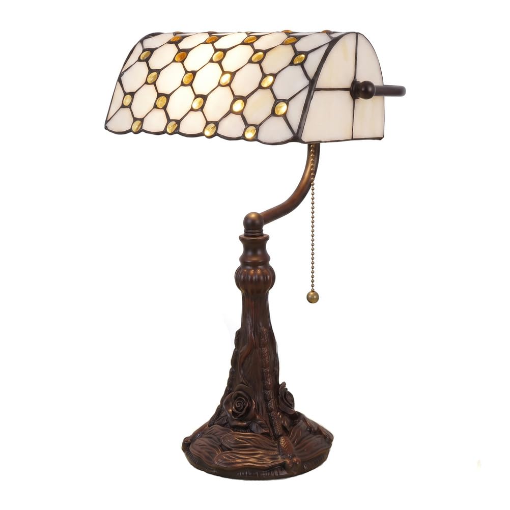 Yjmgrowing Tiffany Style Bankers Lamp Handmade Stained Glass Table Lamp