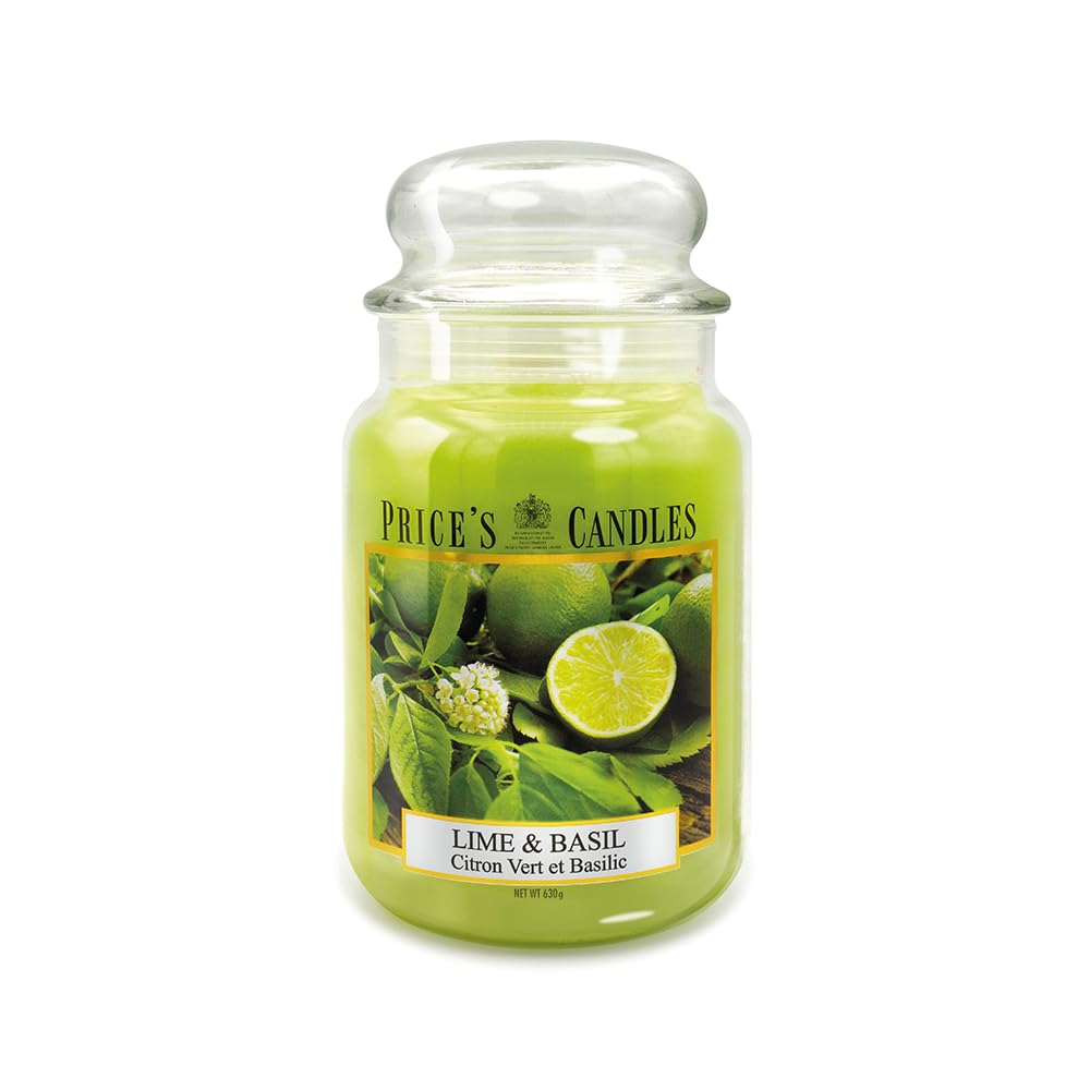 Price's Candles Large Jar Lime & Basil Scented Candle Long Burning Citrus Home Fragrance Candle Decorative Glass Jar for Living Room Bedroom Up to 150 Hours