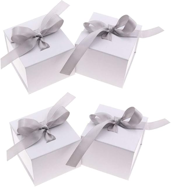 ANNIUP 4 Pack Jewelry Gift Boxes with Bowknot Ribbon Lace Paper Box Pendant Case Travel Storage Display Case for Ring Necklace Earrings Brooch, Small, 5X5X4 cm, White