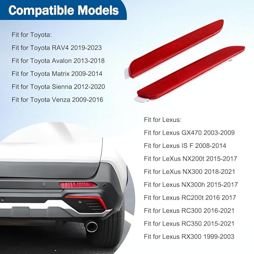 Image of 2Pcs Rear Bumper Reflector Fit for Toyota RAV4 2019-2023, for Avalon 2013-2018, for Lexus RC300 2016-2021, for RC350 2015-2021 Replace 81920-08010 81910-08010