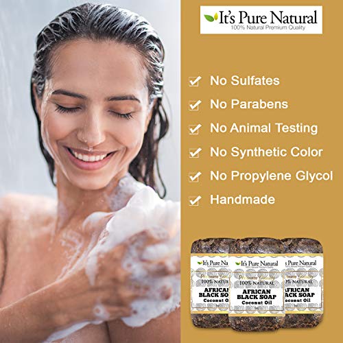 It's Pure Natural African Black Soap Bars With Coconut Oil (Pack Of 3) Organic Raw Soap For Face & Body, Acne Treatment & Dark Spot Remover [Made In Ghana] #TOP5