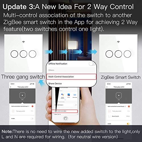 MoesGo Zigbee Smart Wall Light Switch No Neutral Wire or L + N Wire,No Capacitor Needed,Smart Life/Tuya,1/2 Way Muilti-Control,Alexa Google HomeOnly Works with Tuya Zigbee Hub,2MQTT Available
