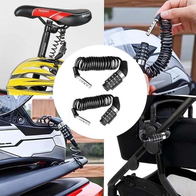 2 serrature per casco da moto, casco da moto, casco da bicicletta, casco da moto antifurto portatile a 4 cifre, per bicicletta MTB monopattino elettrico 100 cm, nero