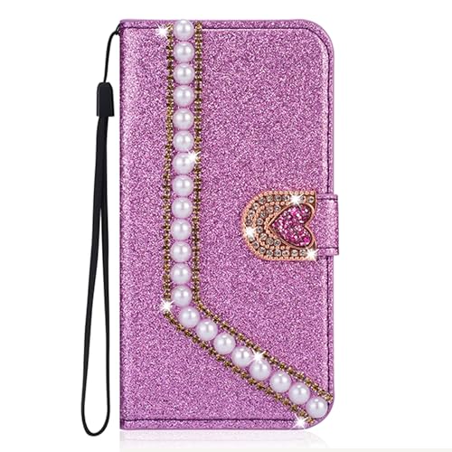 BLOTECH portafogli per Realme 14 Pro 5G Cover Bling Bling Glitter Brillantini Brillante Nero Wallet Case Libro Leather Magnetico Flip Protettiva Portafoglio ID Slot Cover,Fiori
