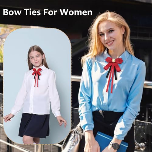 Image of LJBFNN Womens Bow Tie, Clip on Bow Ties Pre Tied Bowtie for Women Girls Ribbon Rhinestone Bow Tie for Shirt Uniform Wedding