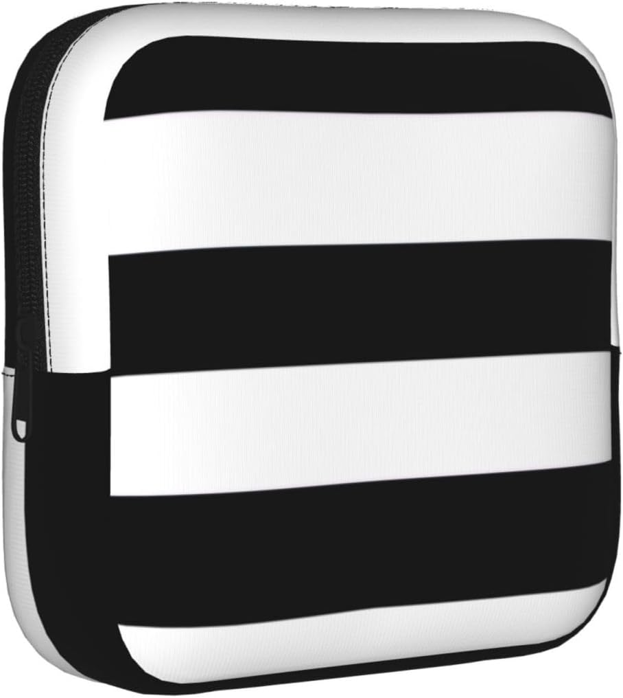 Stripes Black White Print Women Period Bag Sanitary Pouch Portable Pad Pouch Tampon Holder Small Zipper Pouch Storage Bag