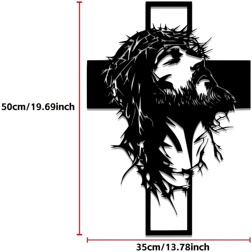Jesus on the Cross Metal Wall Art - Black Religious Wall Decor with Detailed Facial Features - Vertical Indoor Hanging Sculpture for Home, Office, or Church(50cm/19.7in)