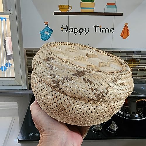 Basket Bamboo Wickerwork Thai Traditional Rice Sticky Steamer with Lid Sticky Rice Cooker Home Free Cloth 2 Pcs.Professional - Image 8