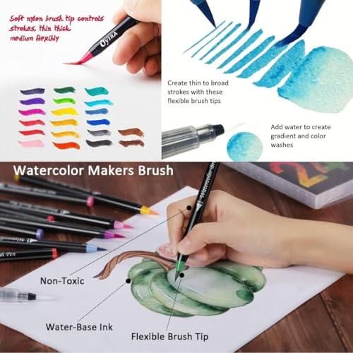 Image of Oytra Brush Pen Set Of 24 Shades For Calligraphy Water Color Art Supplies Sketch Pens For Painting Coloring Journaling Drawing For Artists Professionals Adults, Multicolor